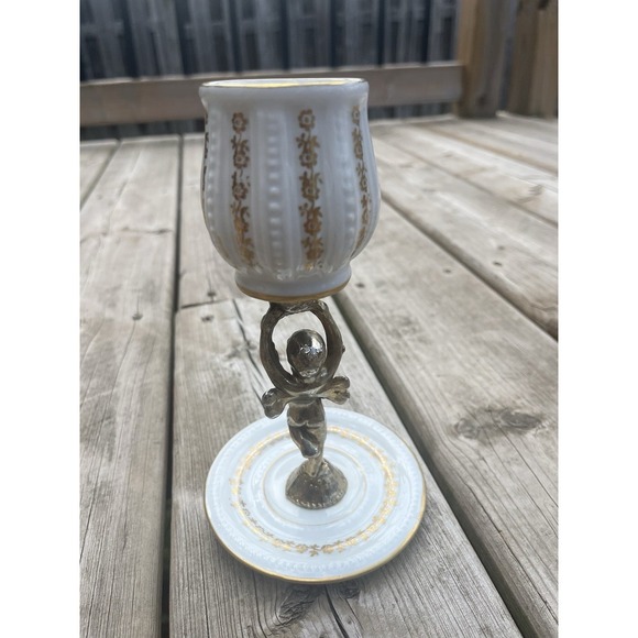 Porcelaine Candleholder De France / Hand painted With angel - Picture 4 of 16